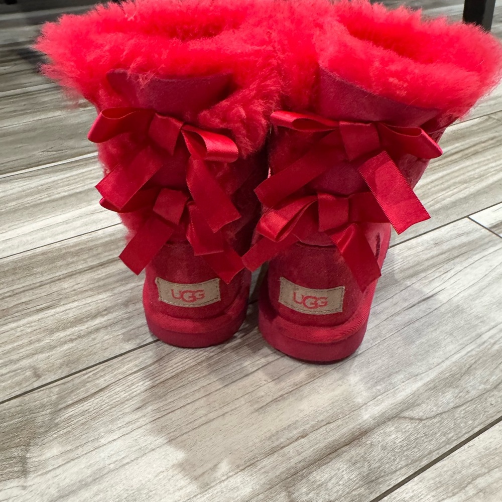UGG Vibrant Red Boots with Fluffy Trim and Bows